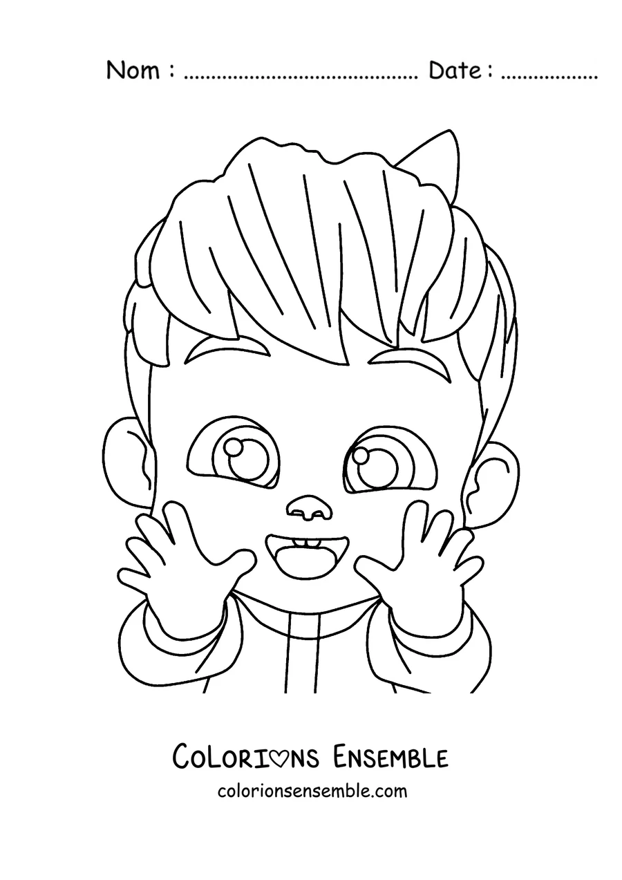 Coloriage de Bebefinn tout mignon avec les petites mains près du visage