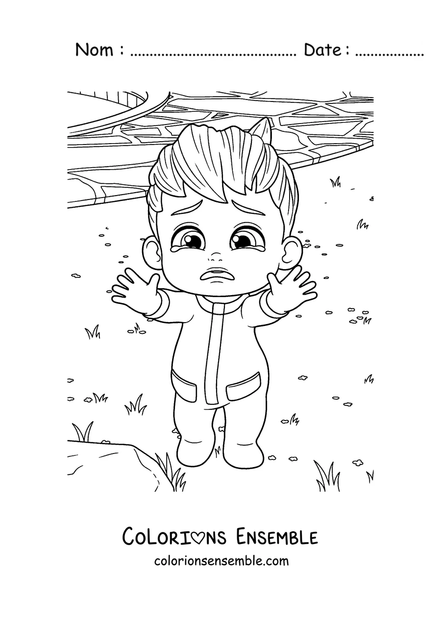 Coloriage de Bebefinn qui pleure avec de petites larmes
