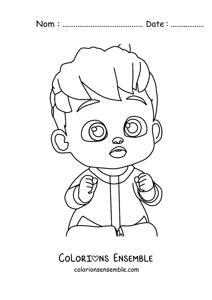 Coloriage de Bebefinn avec un visage surpris et les petits poings fermés