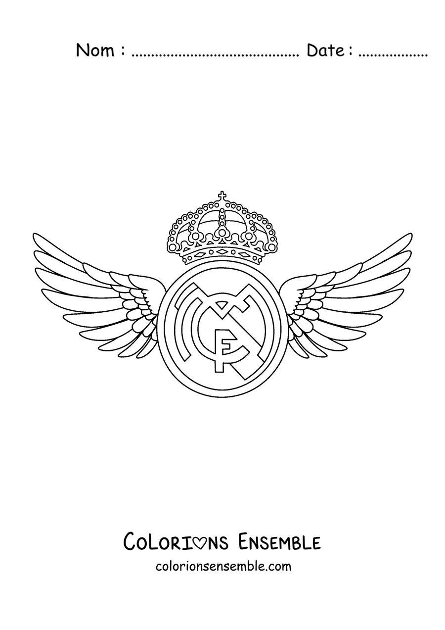 Coloriage du blason du Real Madrid avec de grandes ailes sur les côtés