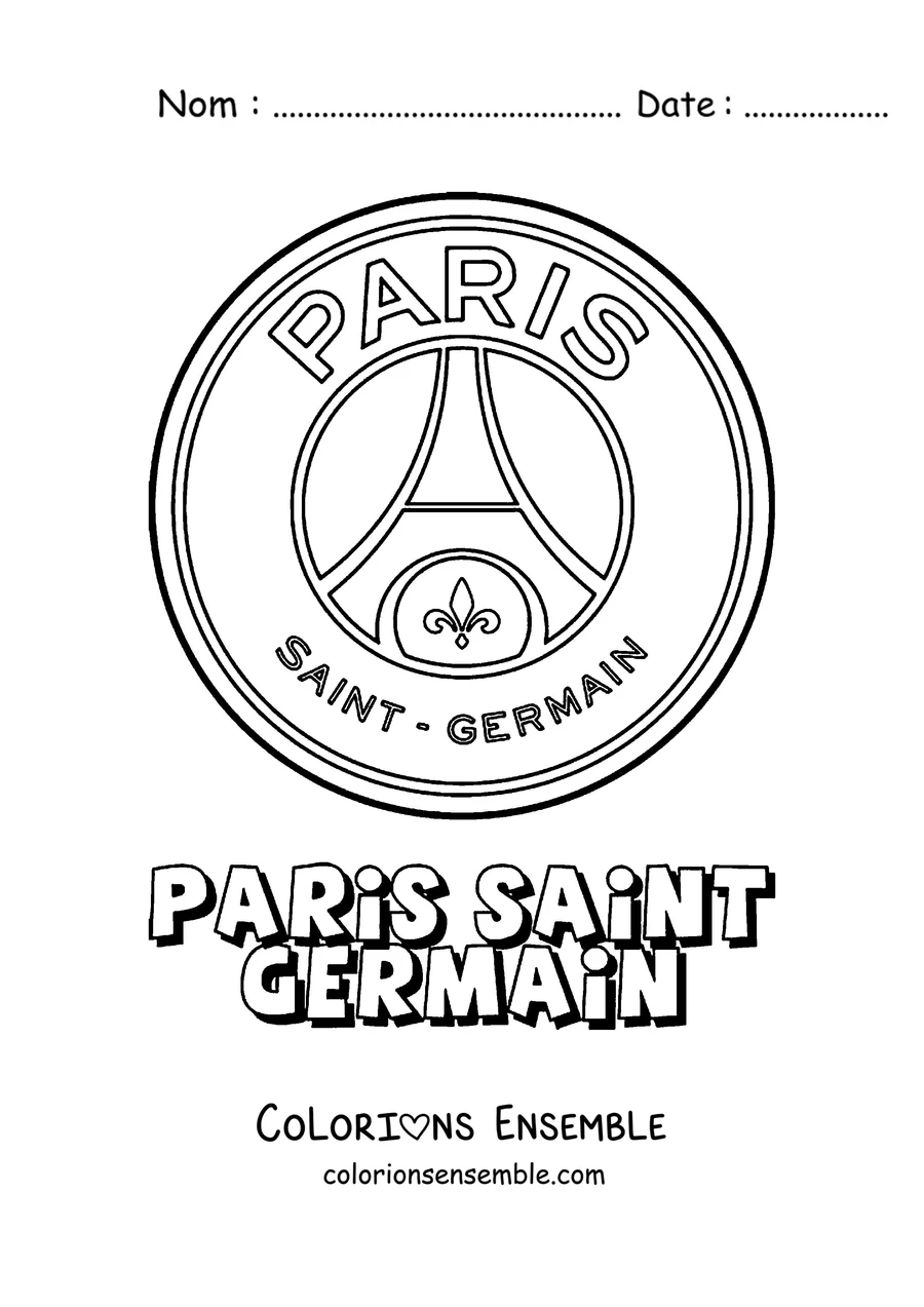 Coloriage du blason du PSG avec le nom Paris Saint-Germain