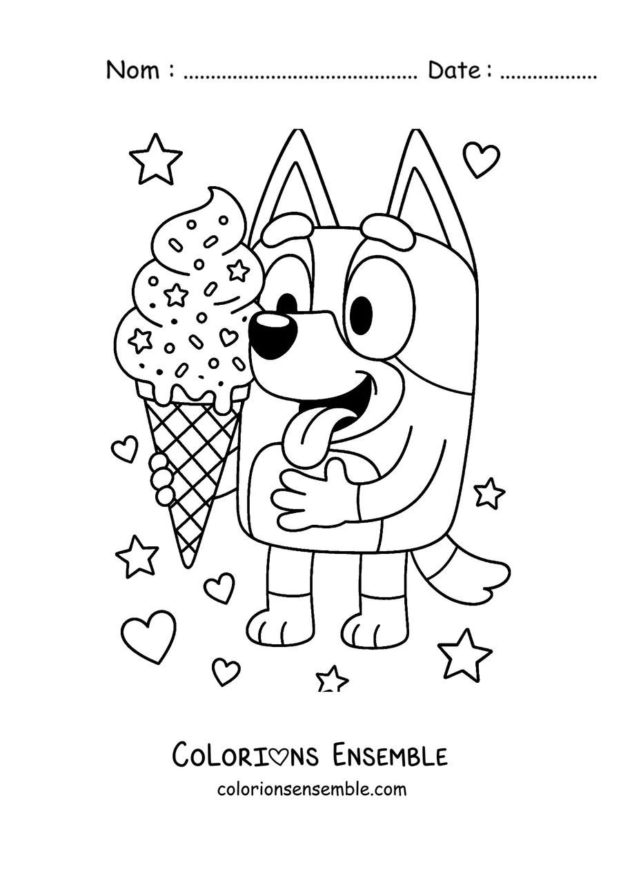 Coloriage de Bluey qui déguste une glace