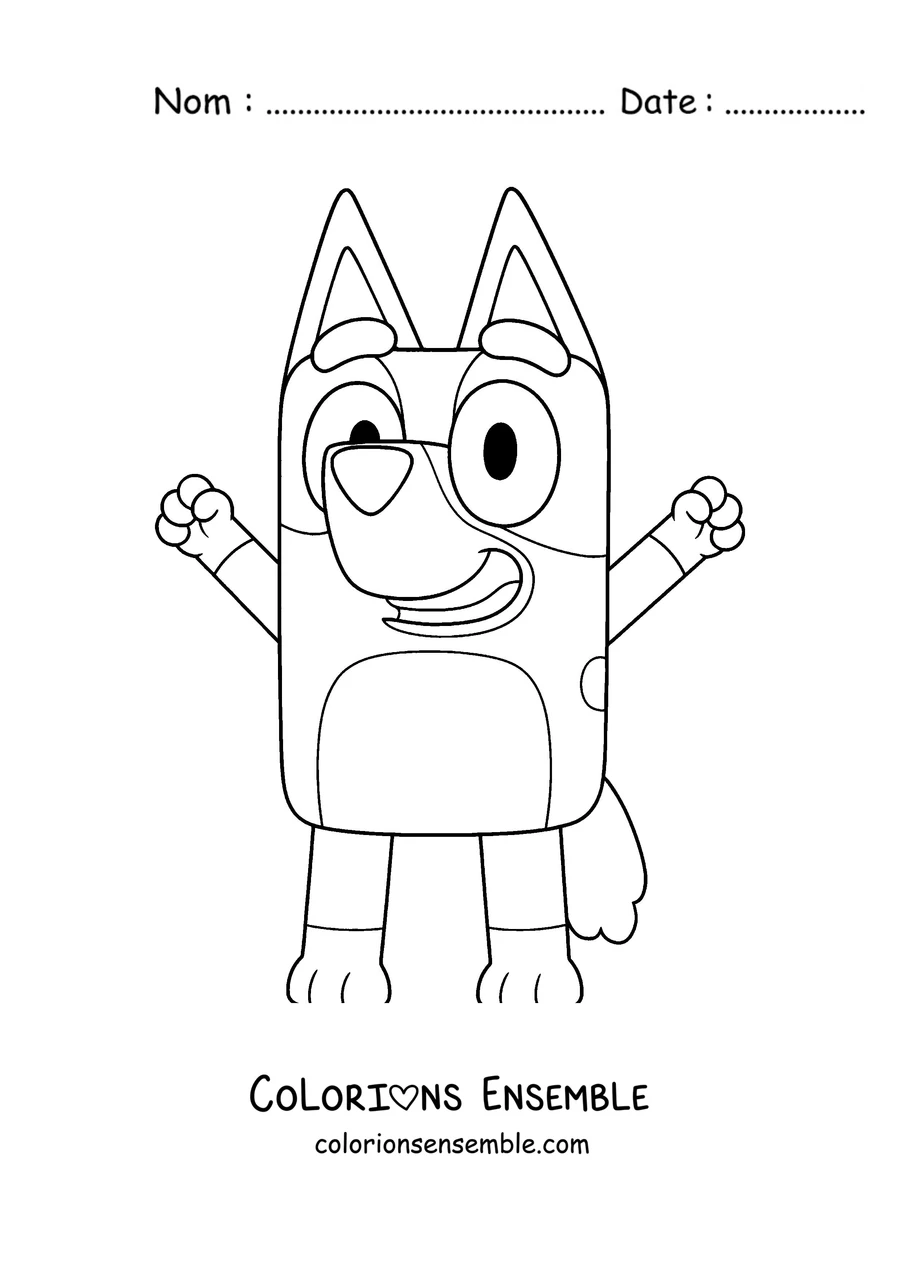 Coloriage de Bluey qui salue les bras en l'air