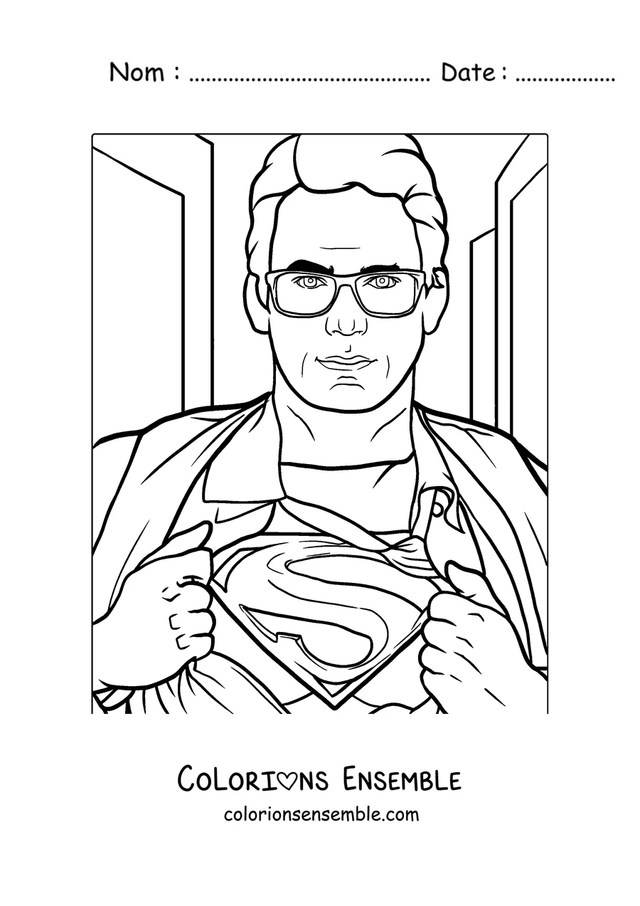 Coloriage de Clark Kent ouvrant sa chemise pour dévoiler le S de Superman
