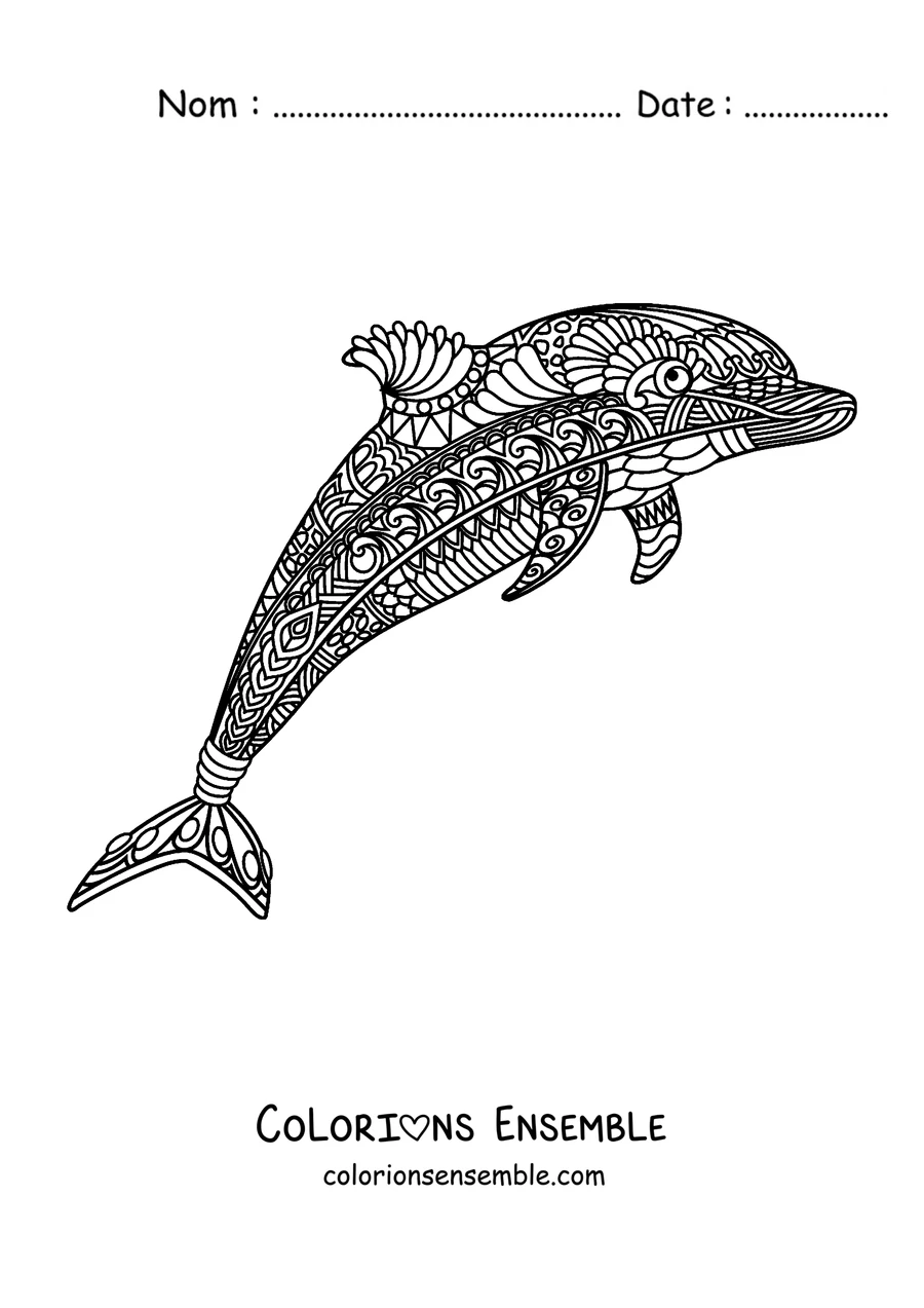 Coloriage d'un dauphin décoré de mandalas