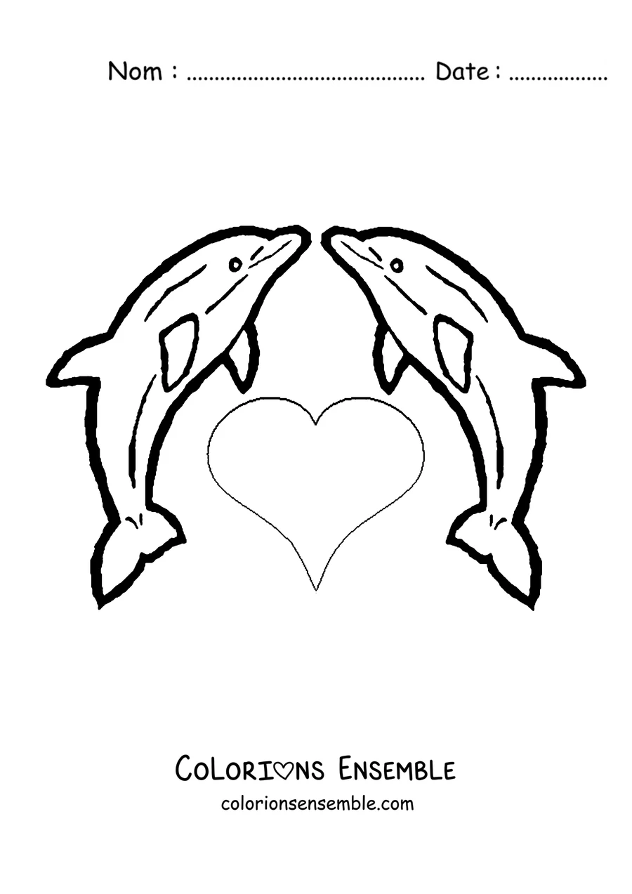Coloriage de deux dauphins formant un cœur