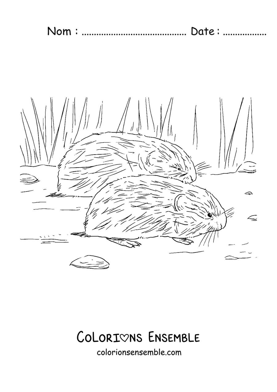 Coloriage de deux lemmings dans l'herbe de la toundra
