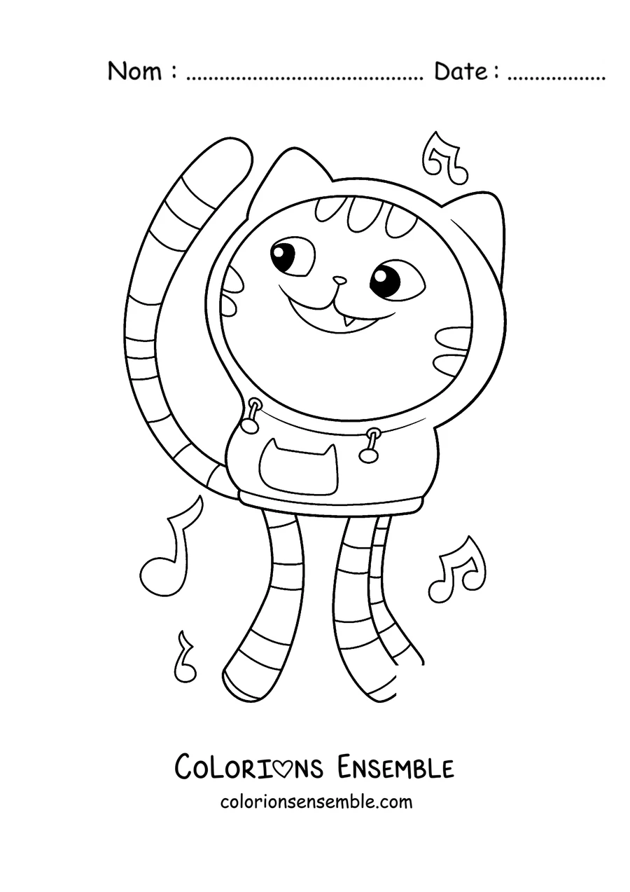 Coloriage de DJ Catnip qui danse au milieu des notes de musique