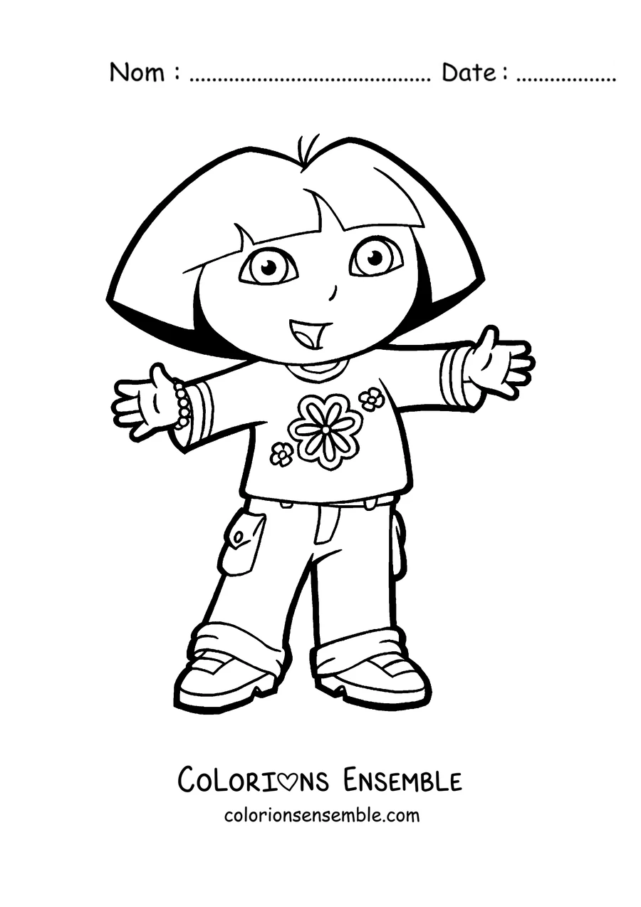 Coloriage de Dora l'exploratrice qui salue les bras ouverts