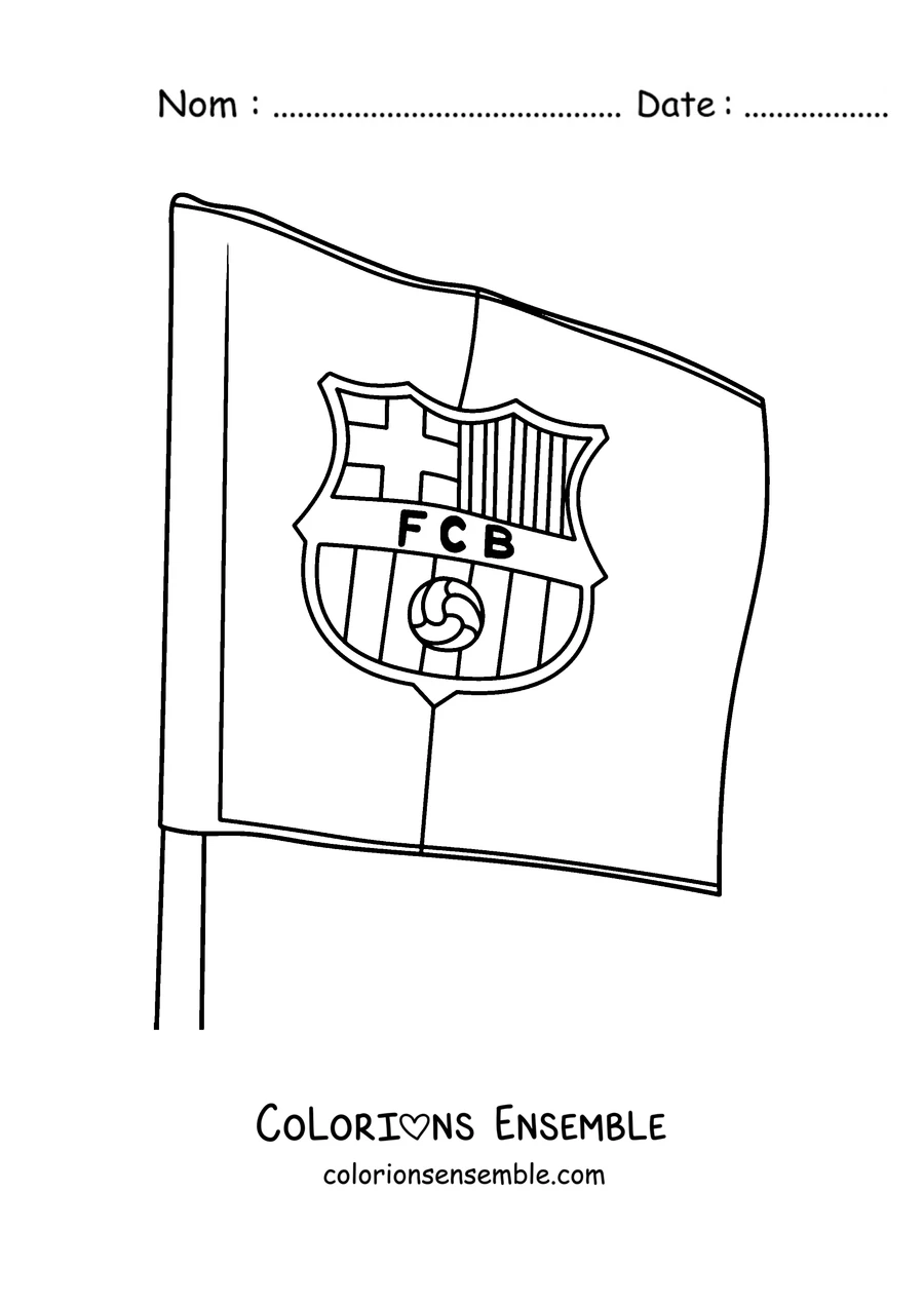 Coloriage d'un drapeau du FC Barcelone avec le blason et les lettres FCB