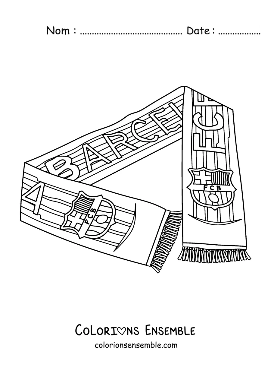 Coloriage d'une écharpe de supporter du FC Barcelone avec le blason