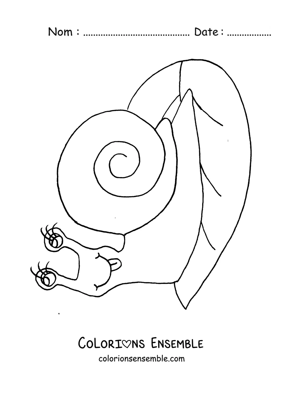 Coloriage d’un escargot sur une feuille avec deux petits escargots
