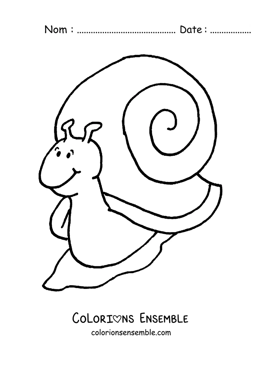 Coloriage d’un escargot de dessin animé avec un grand sourire