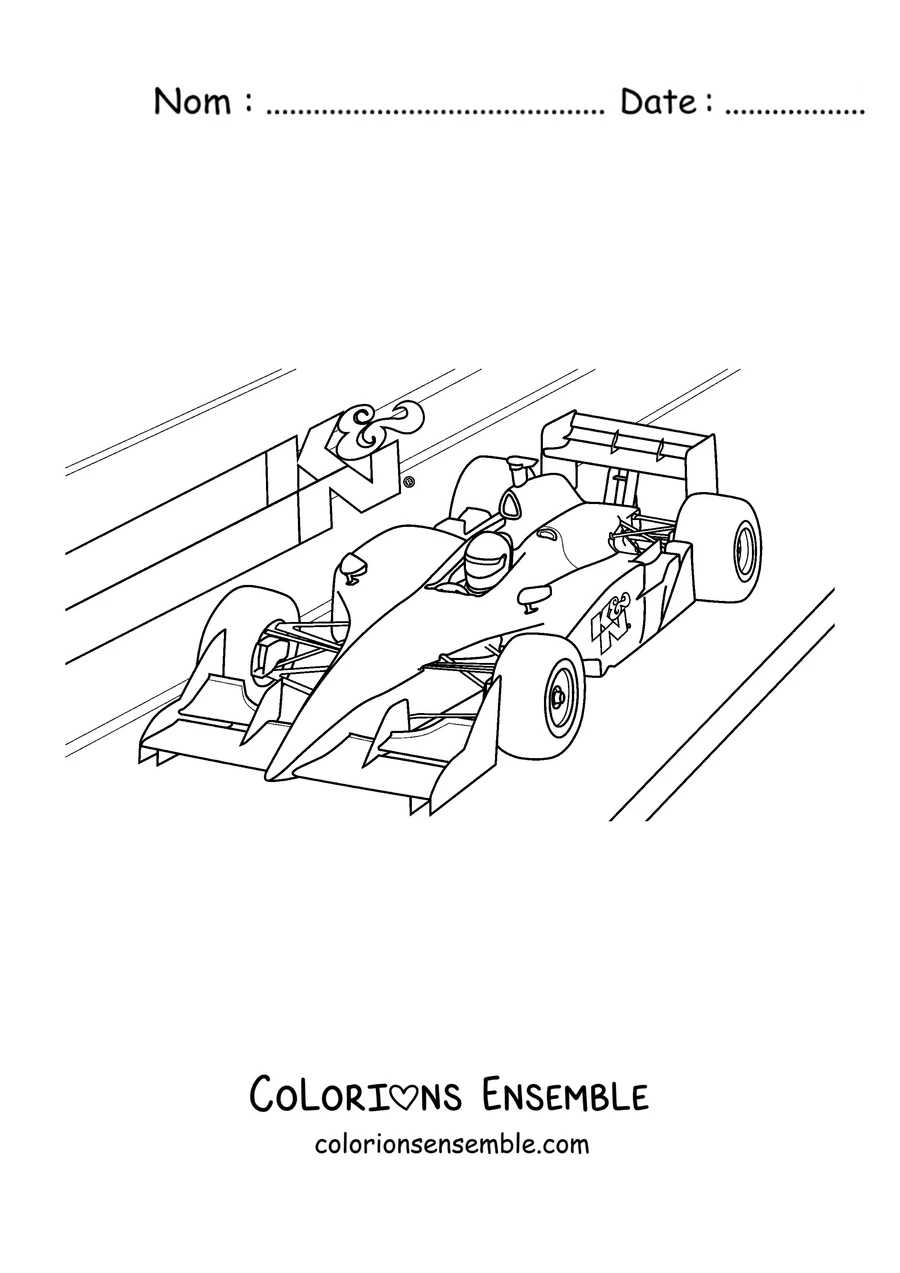 Coloriage d'une voiture de Formule 1 à pleine vitesse avec des lignes de mouvement