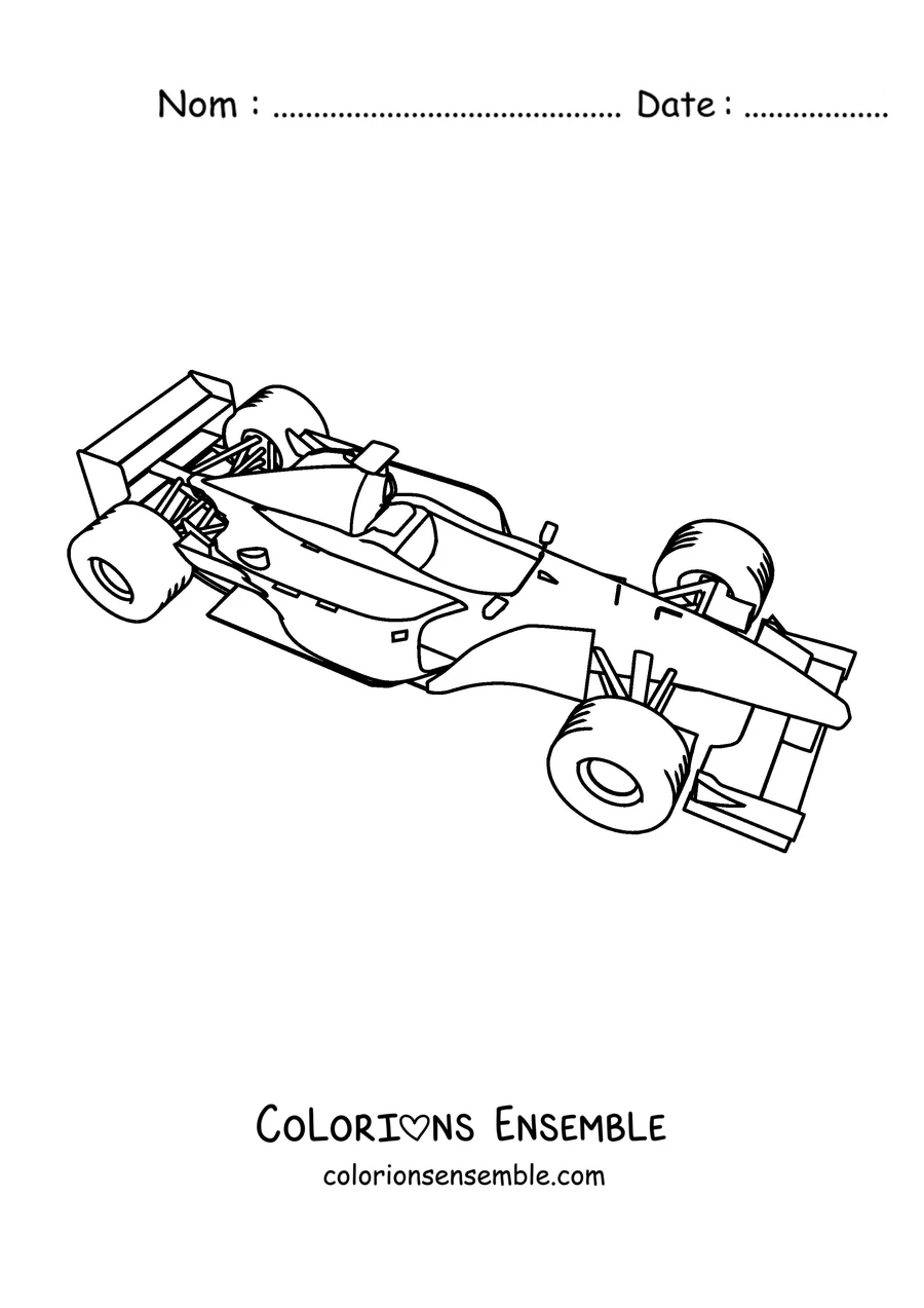 Coloriage d'une voiture de Formule 1 qui accélère à la sortie d'un virage