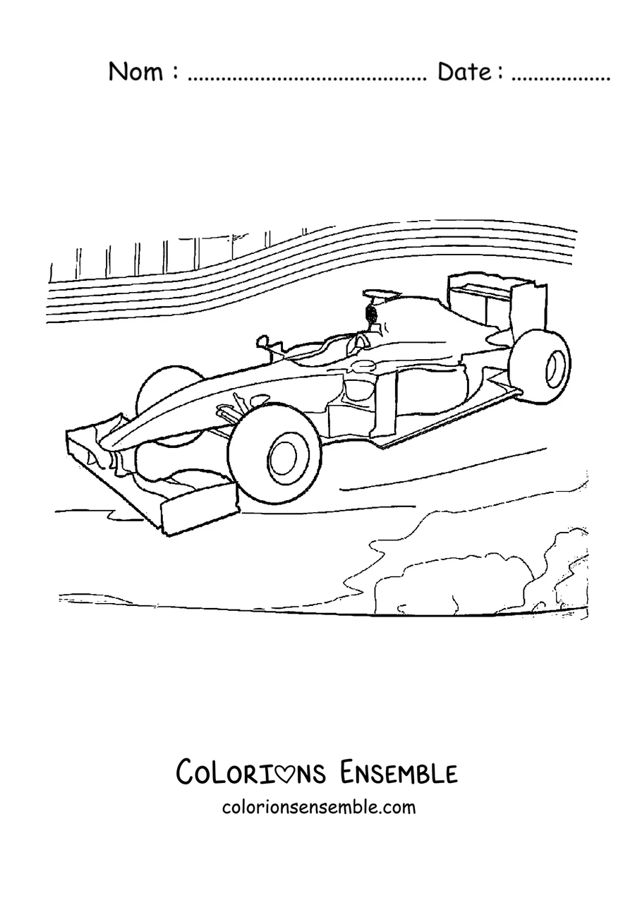 Coloriage d'une voiture de Formule 1 de profil roulant sur le circuit