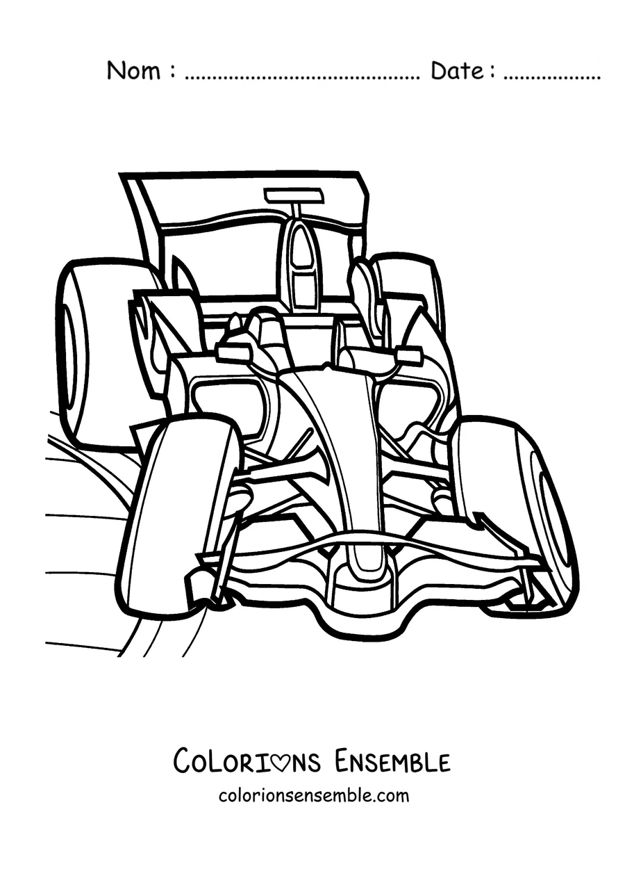 Coloriage d'une monoplace de Formule 1 aérodynamique vue de face