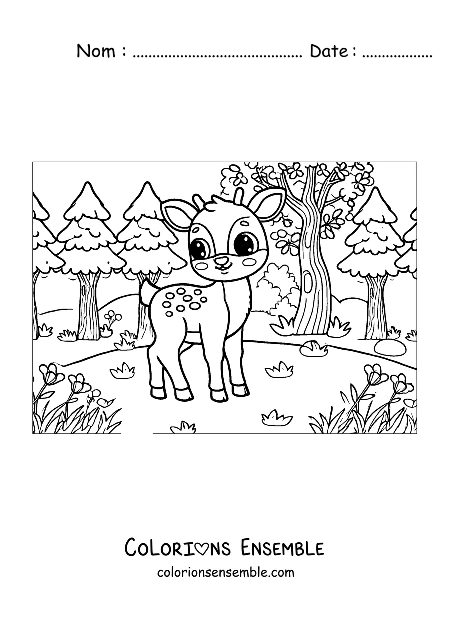 Coloriage d'un faon tacheté dans la forêt