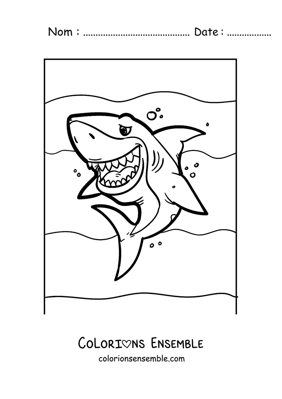 Coloriage d'un grand requin blanc qui montre ses dents