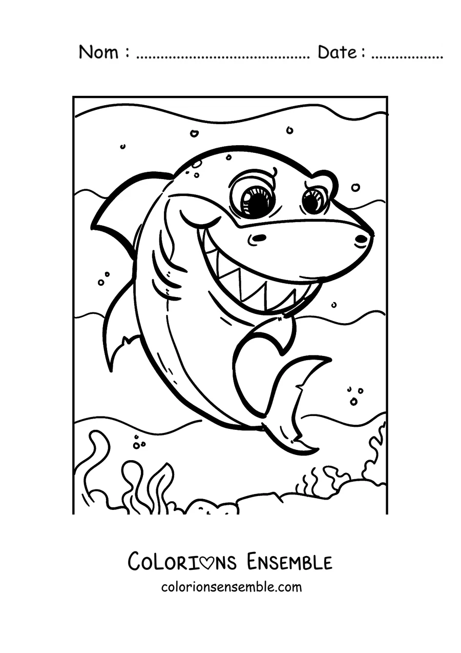 Coloriage d'un grand requin joyeux qui nage