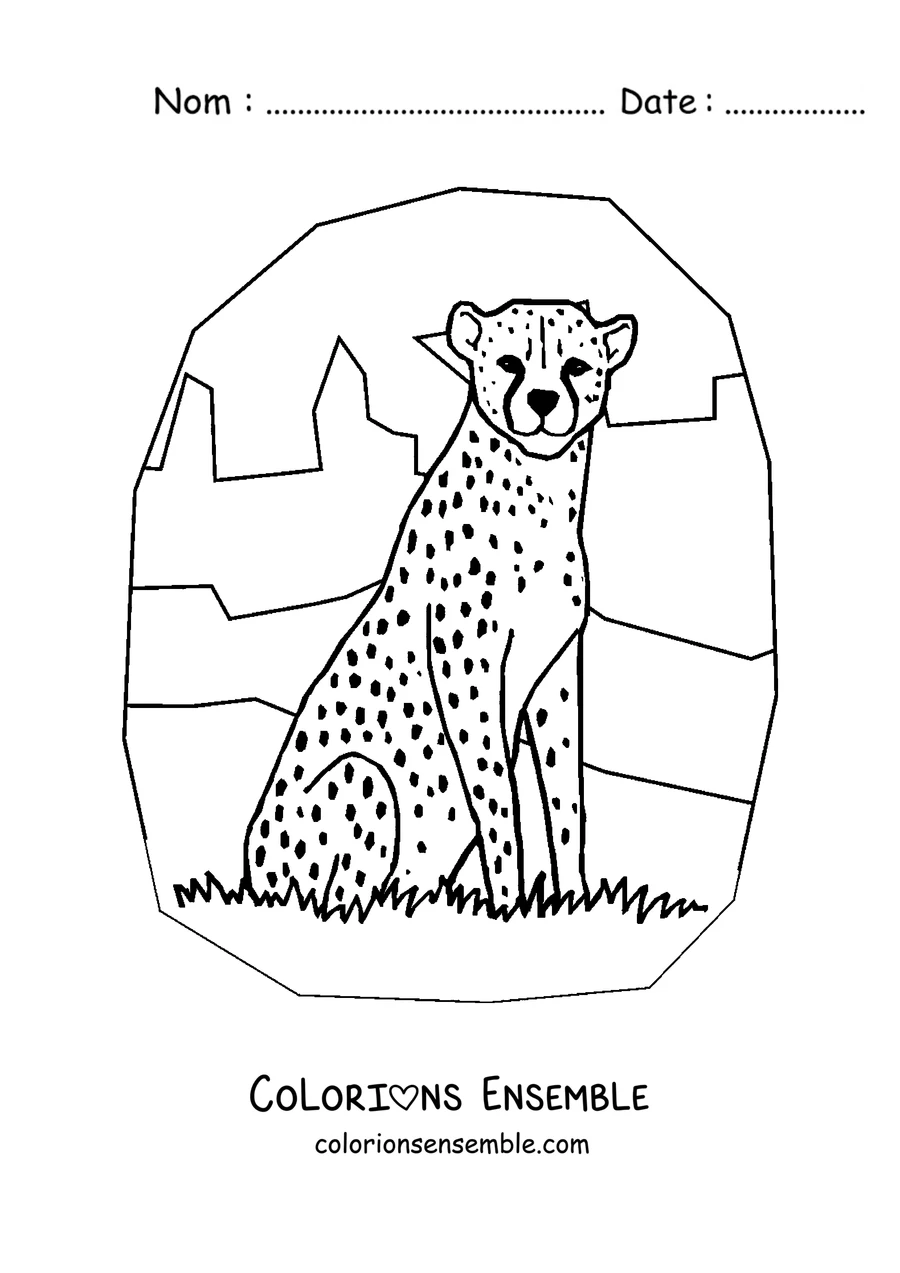Coloriage d'un guépard assis dans la savane