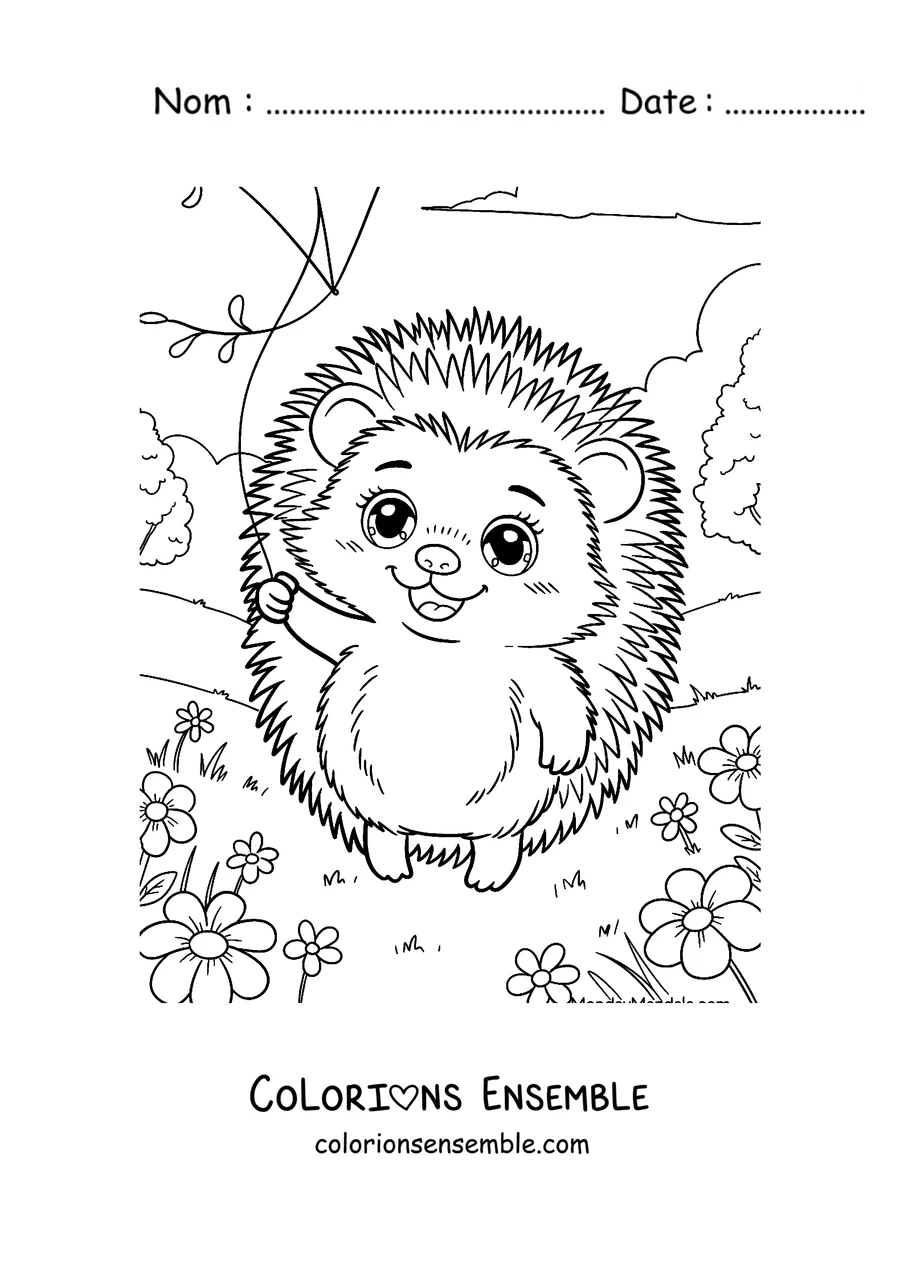 Coloriage d'un hérisson tenant une fraise