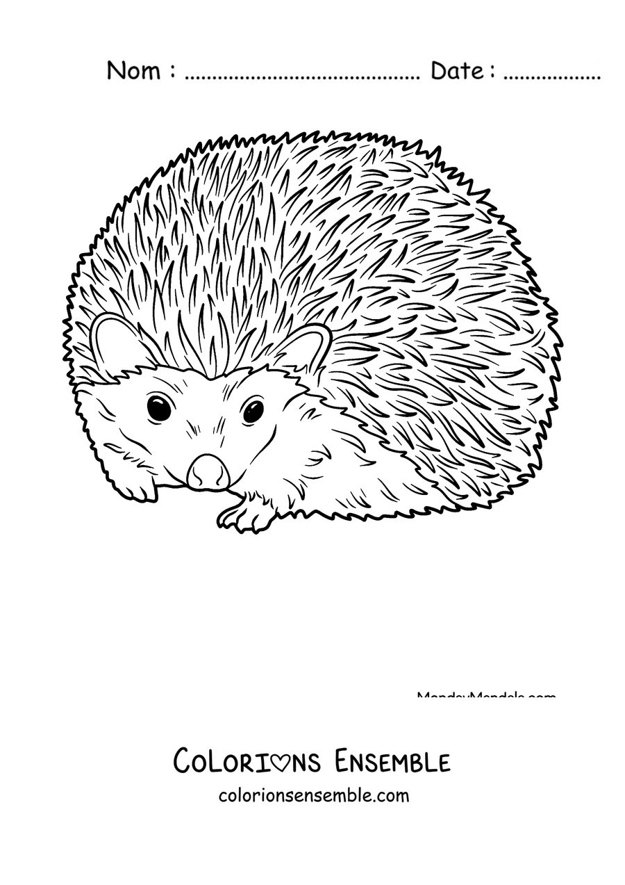 Coloriage d'un hérisson réaliste aux piquants dressés