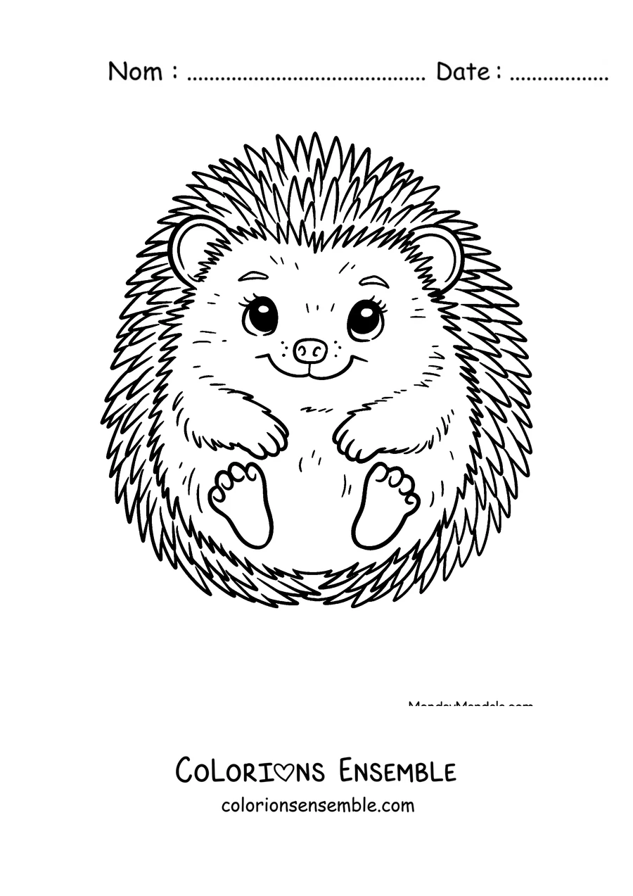 Coloriage d'un hérisson souriant assis de face