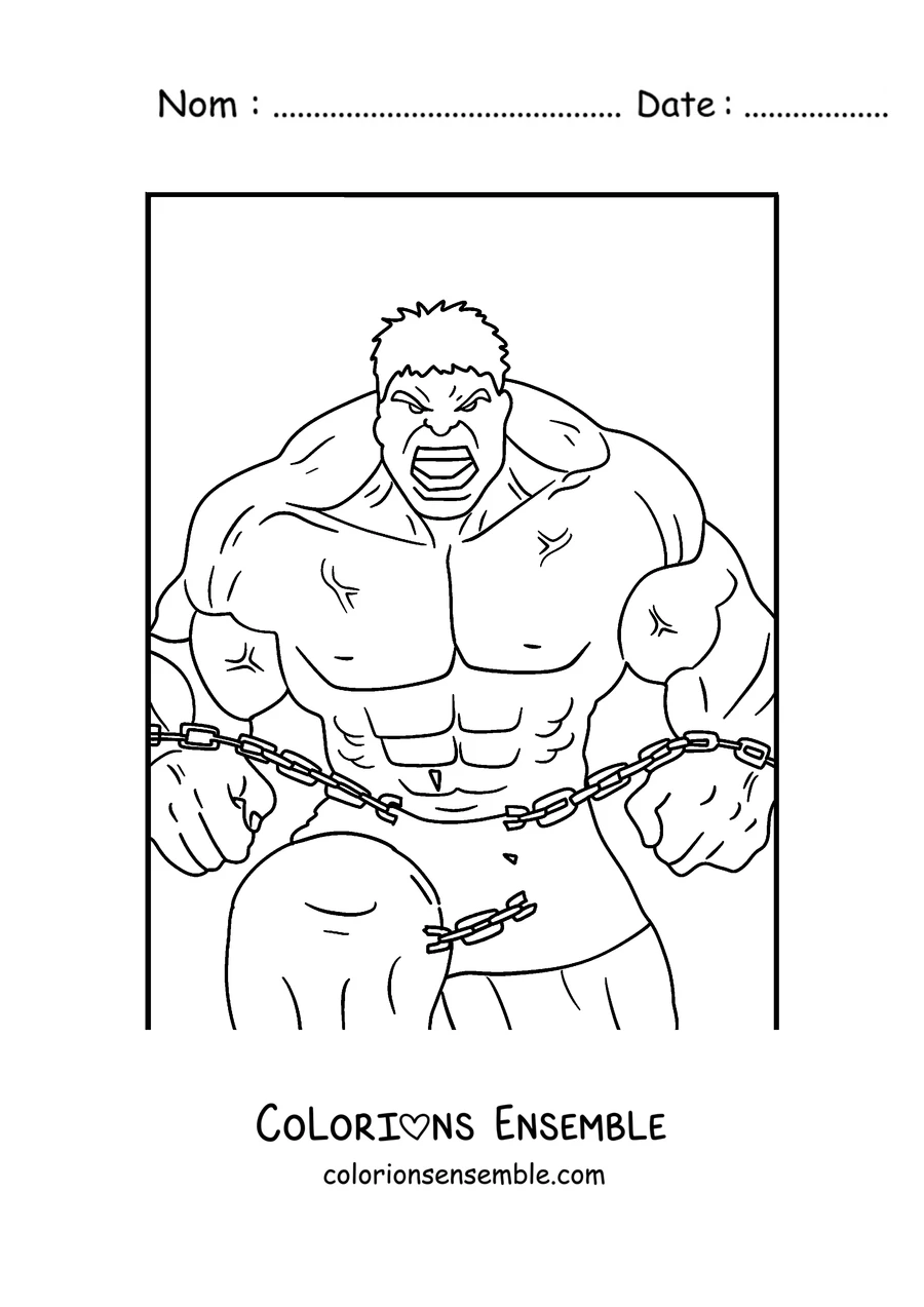 Coloriage de Hulk brisant des chaînes avec ses poings
