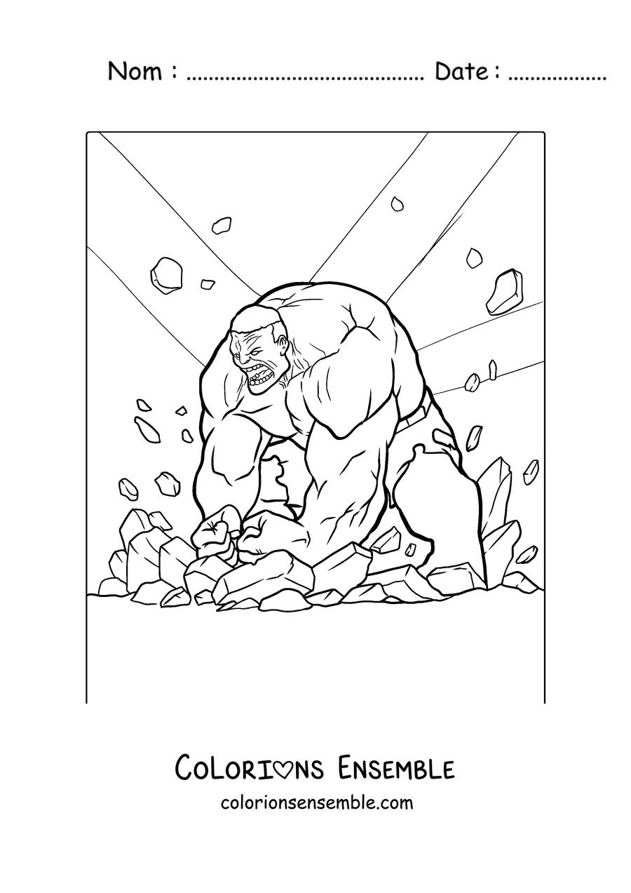 Coloriage de Hulk frappant le sol avec ses poings