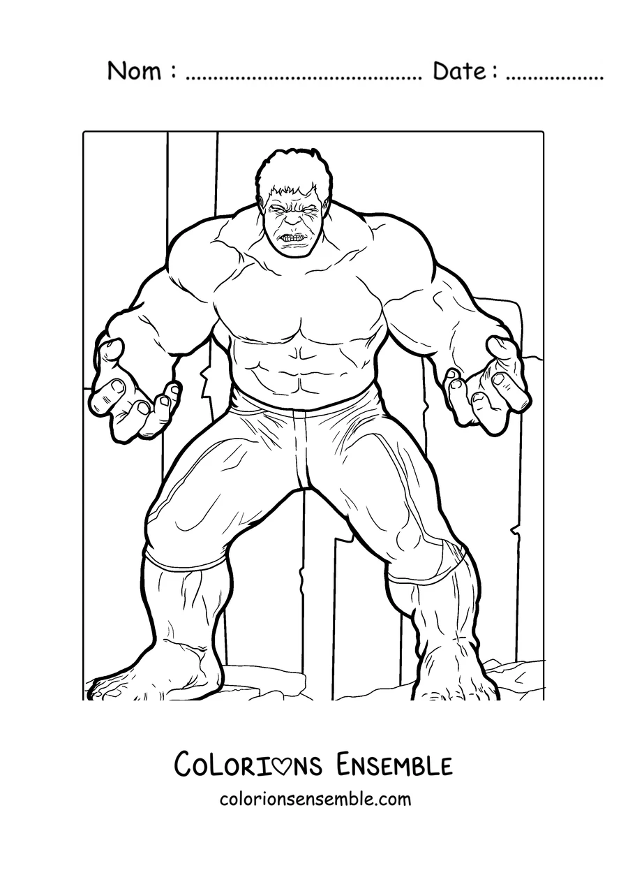 Coloriage de Hulk debout prêt au combat