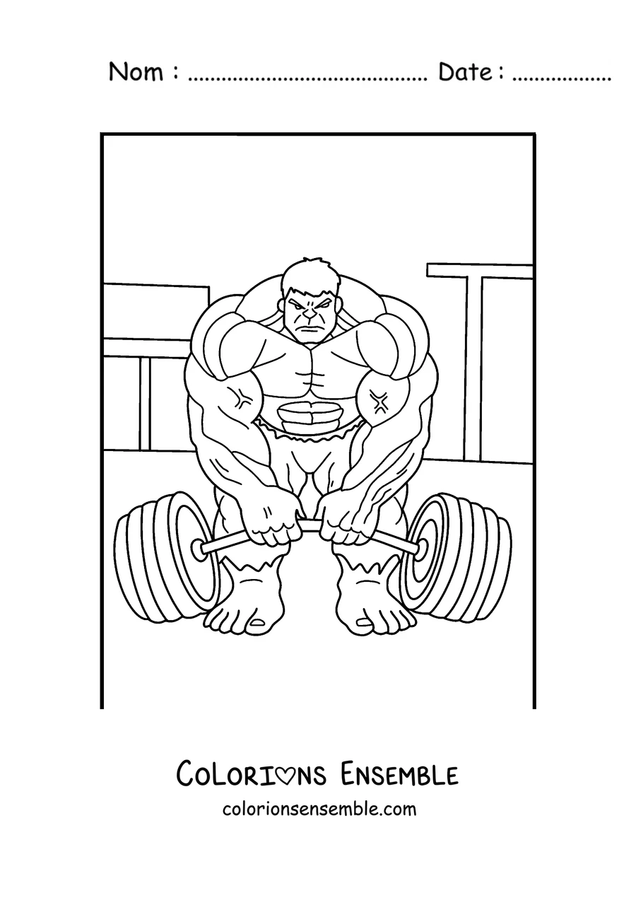 Coloriage de Hulk soulevant un haltère géant