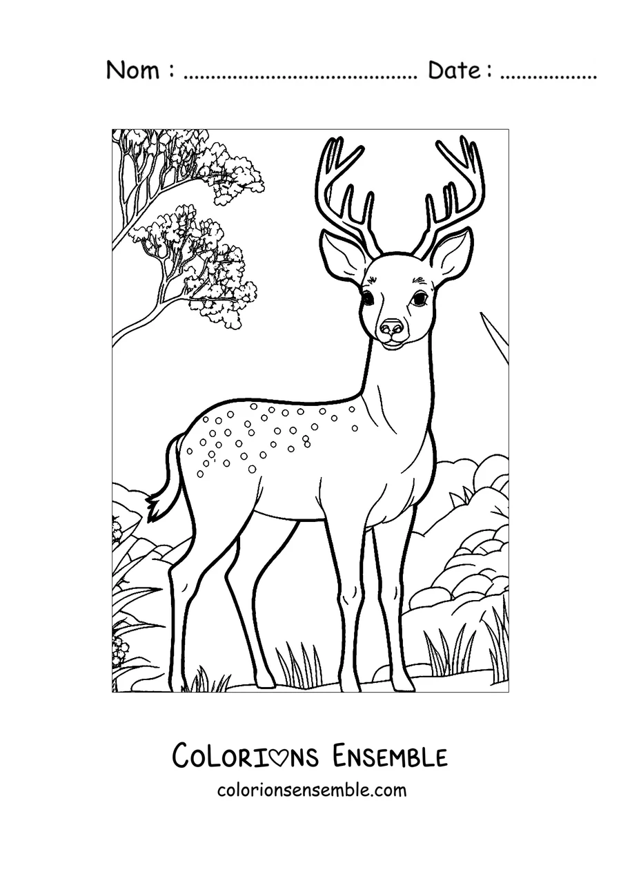 Coloriage d'un jeune cerf tacheté parmi les arbres