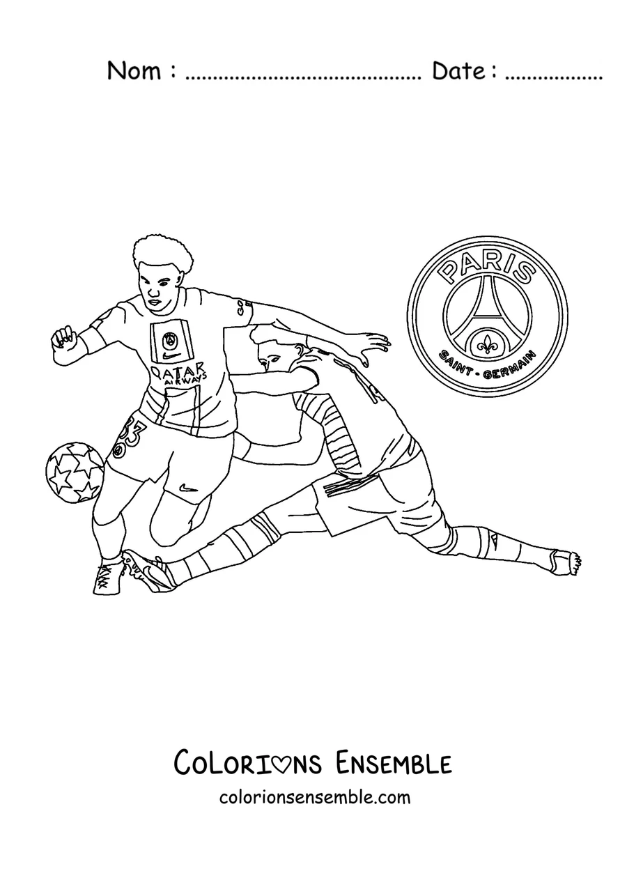 Coloriage de deux joueurs du PSG se disputant le ballon pendant le match