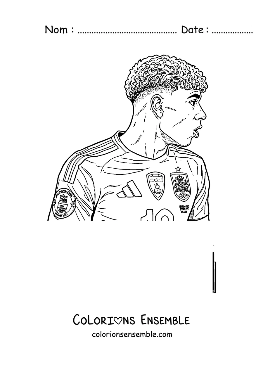 Coloriage de Lamine Yamal avec le maillot de la sélection d'Espagne