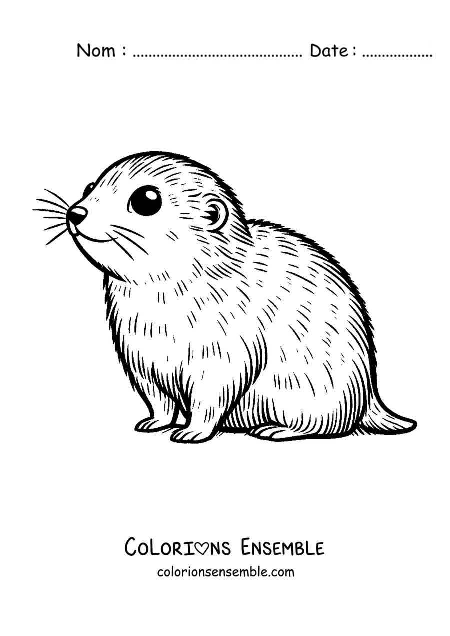 Coloriage d'un lemming assis de profil avec des moustaches