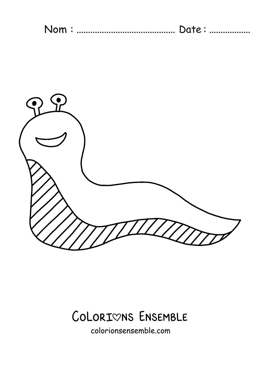 Coloriage d'une limace simple souriante au ventre rayé