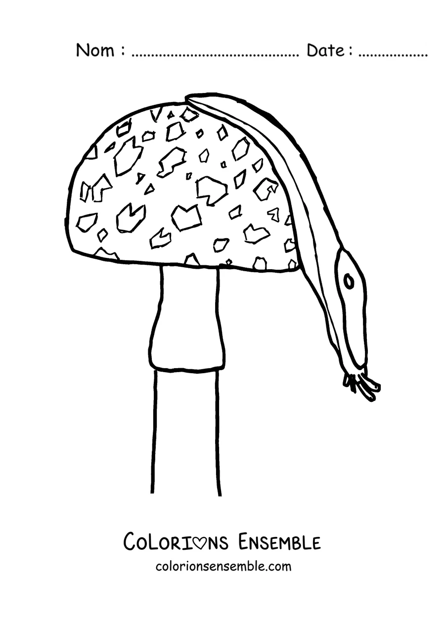 Coloriage d'une limace posée sur un champignon à taches