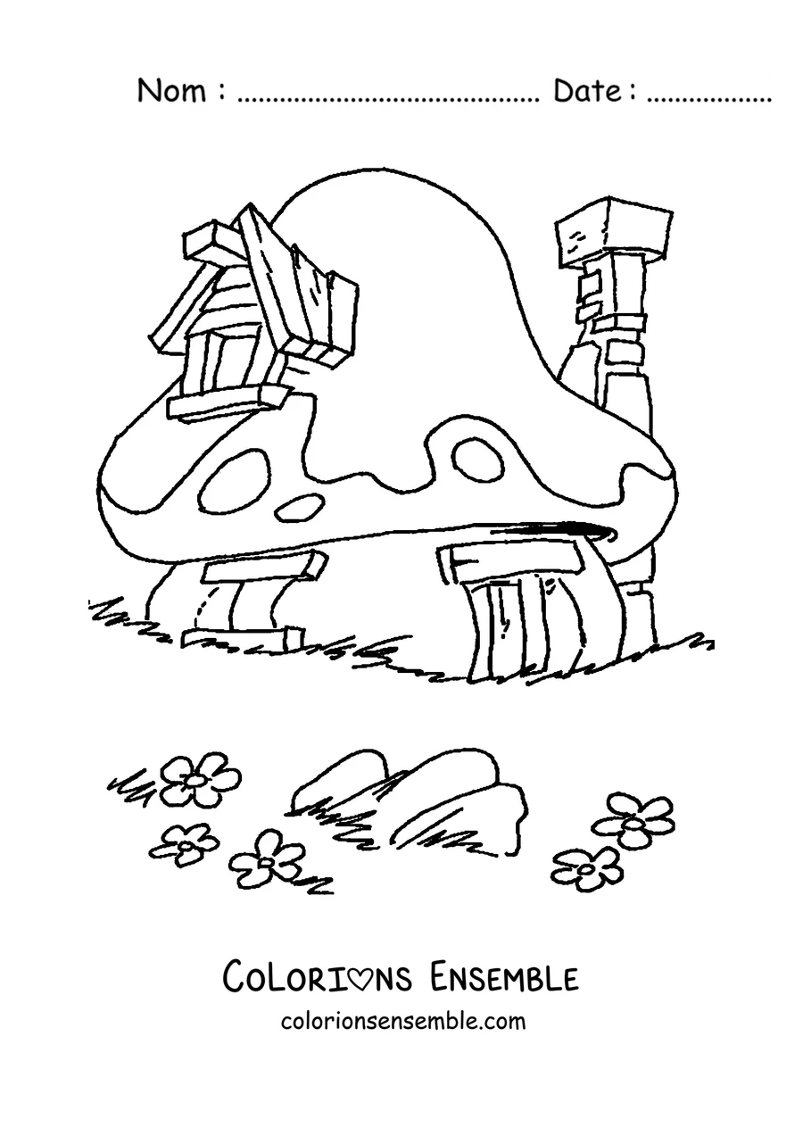 Coloriage de la maison champignon des Schtroumpfs