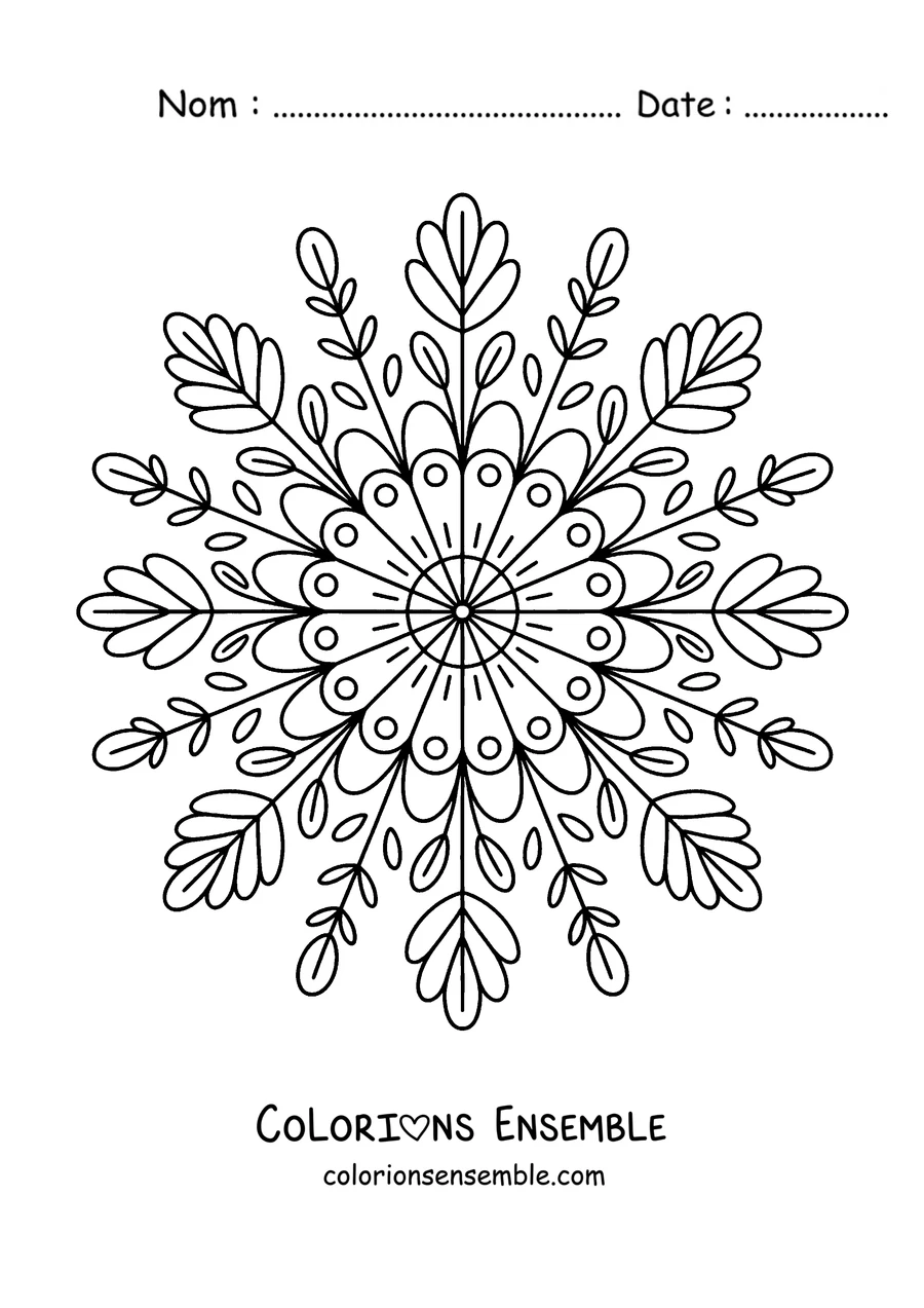 Coloriage d'un mandala d'automne en forme d'étoile avec de fines feuilles et des brindilles