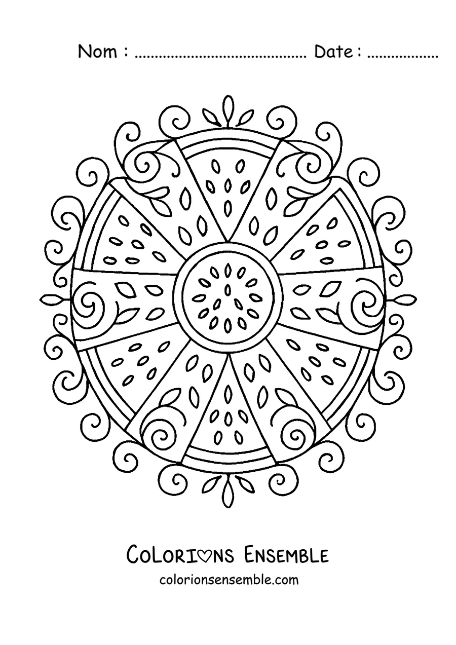 Coloriage d'un mandala d'été avec des tranches de pastèque en cercle