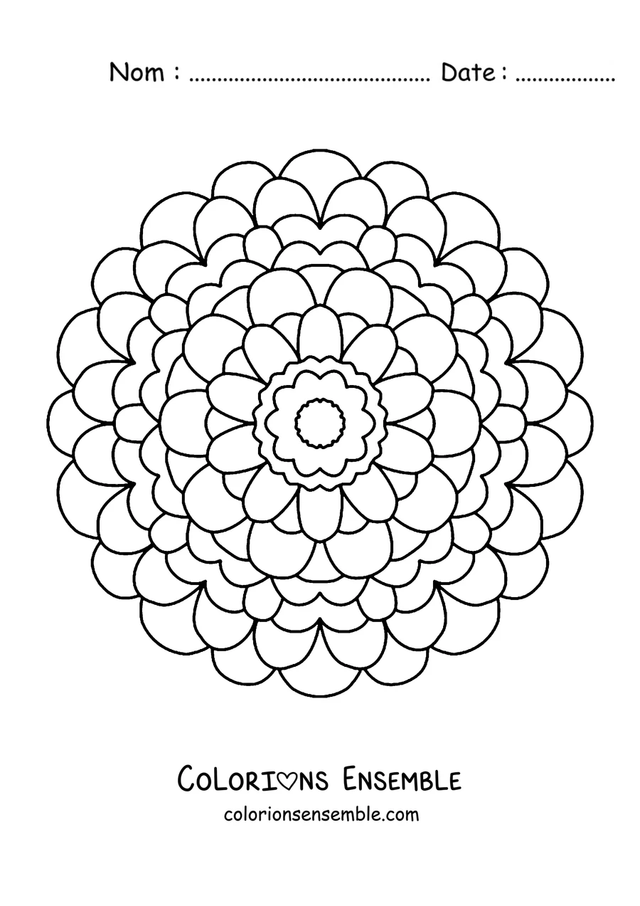 Coloriage d'un mandala de printemps en forme de dahlia rond à nombreux pétales