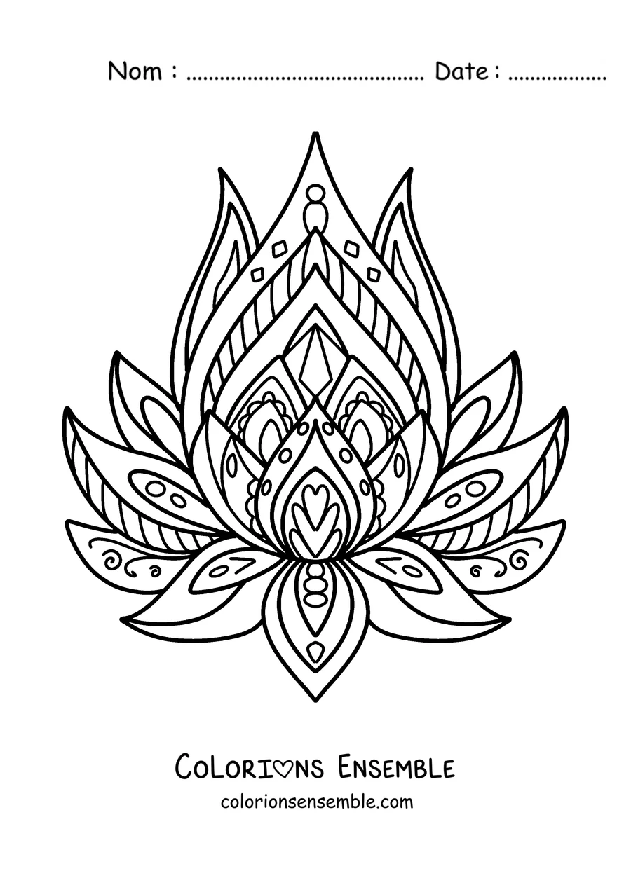 Coloriage d'un mandala de printemps en forme de fleur de lotus aux pétales pointus
