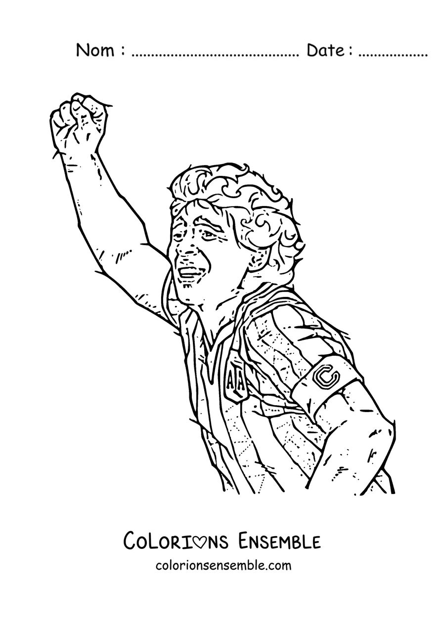 Coloriage de Maradona célébrant un but le poing levé
