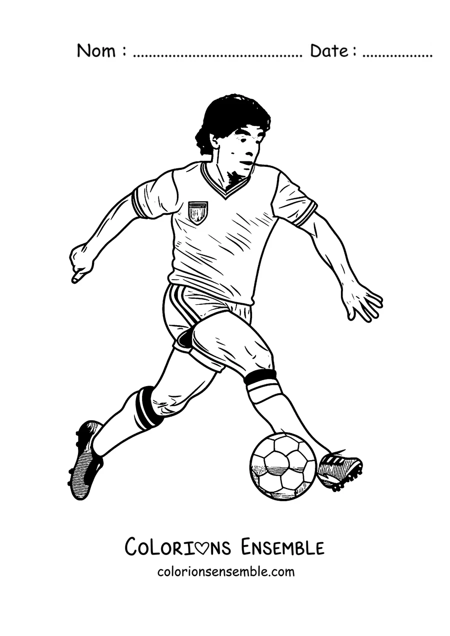 Coloriage de Maradona dribblant avec le ballon