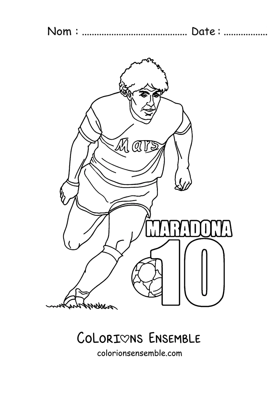 Coloriage de Maradona courant avec le maillot numéro 10