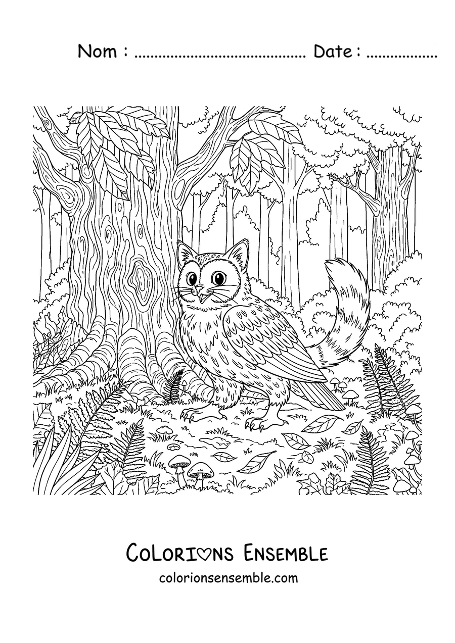 Coloriage d'un Meowl dans la forêt parmi les arbres