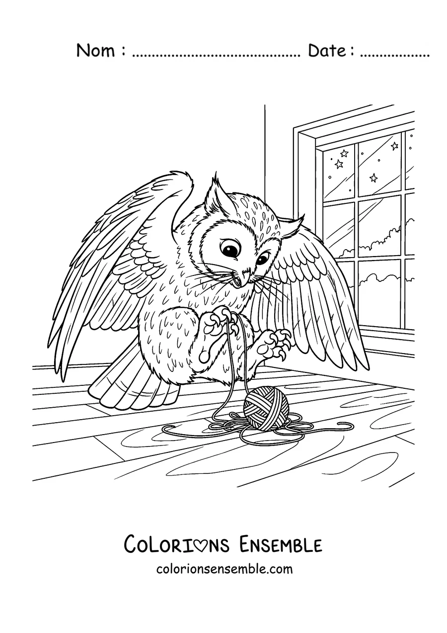 Coloriage d'un Meowl jouant avec une pelote de laine