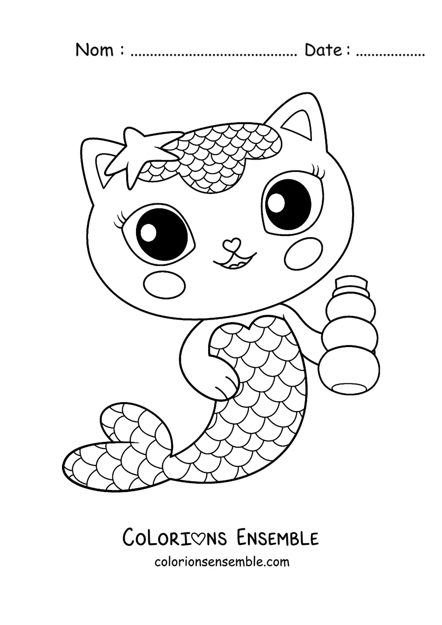 Coloriage de MerCat, la chatte sirène
