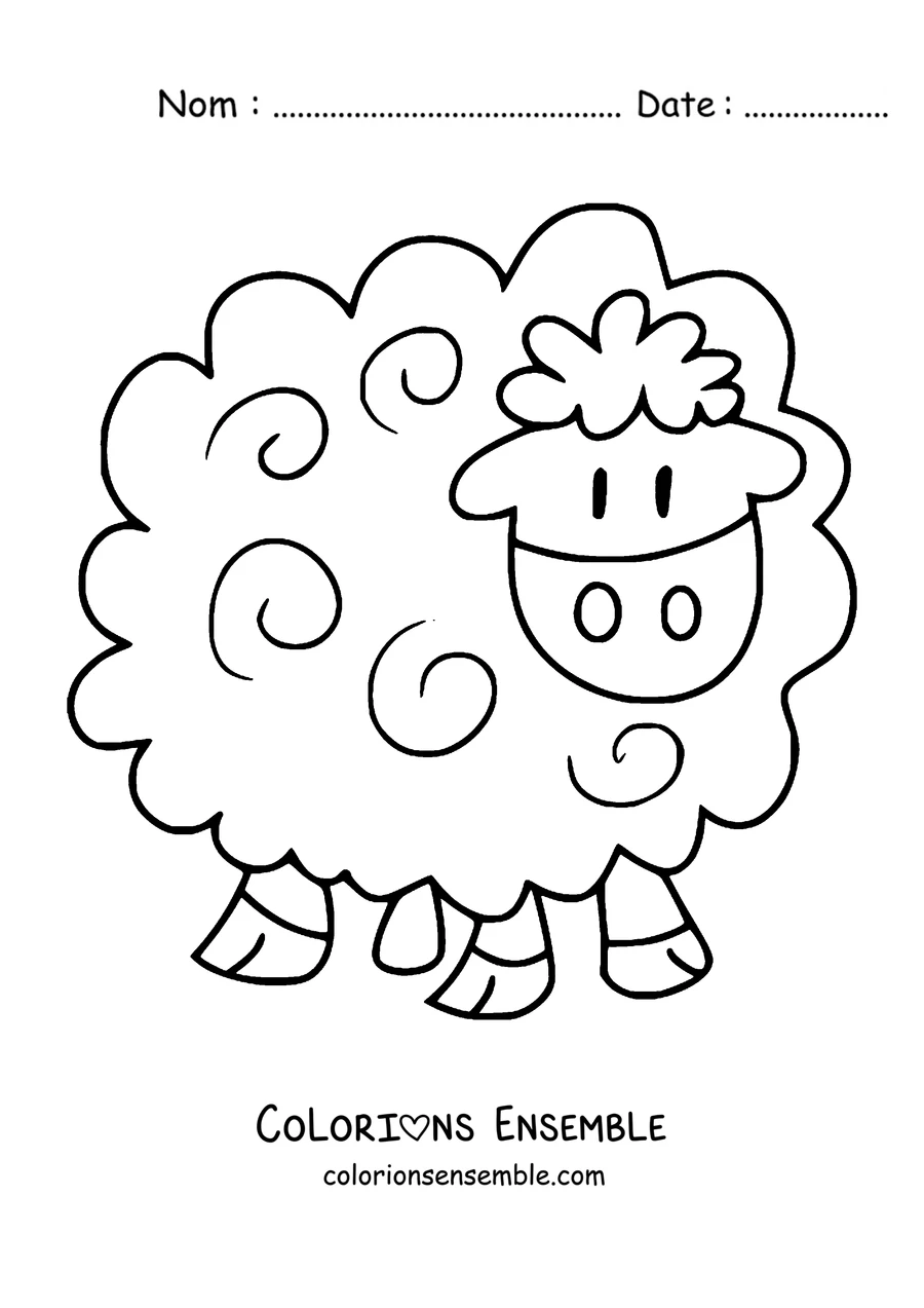 Coloriage de mouton de dessin animé souriant de face